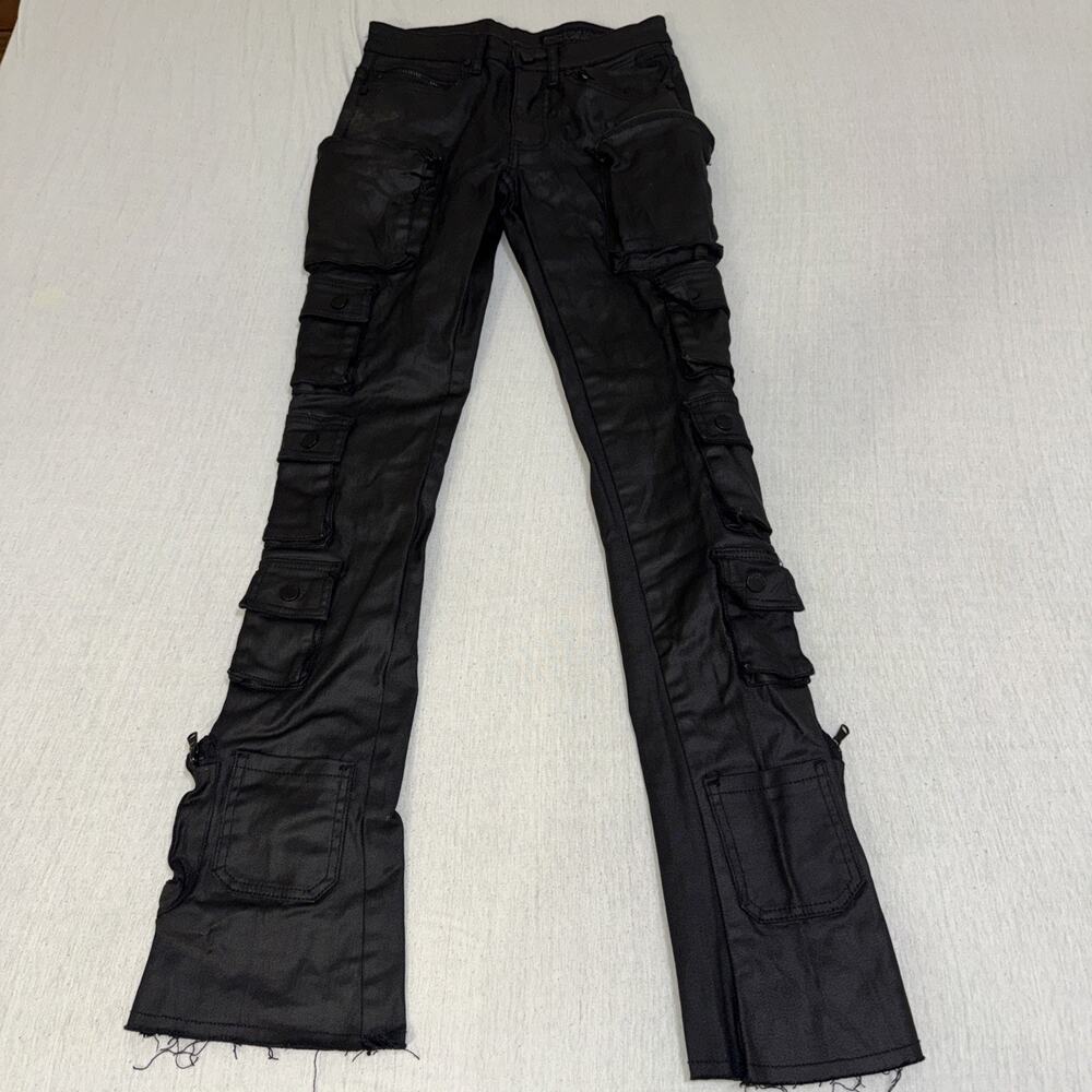 Rockstar Original Men RSM205 Flare Distressed Raw Hem Size 30 Black Coated 29x34